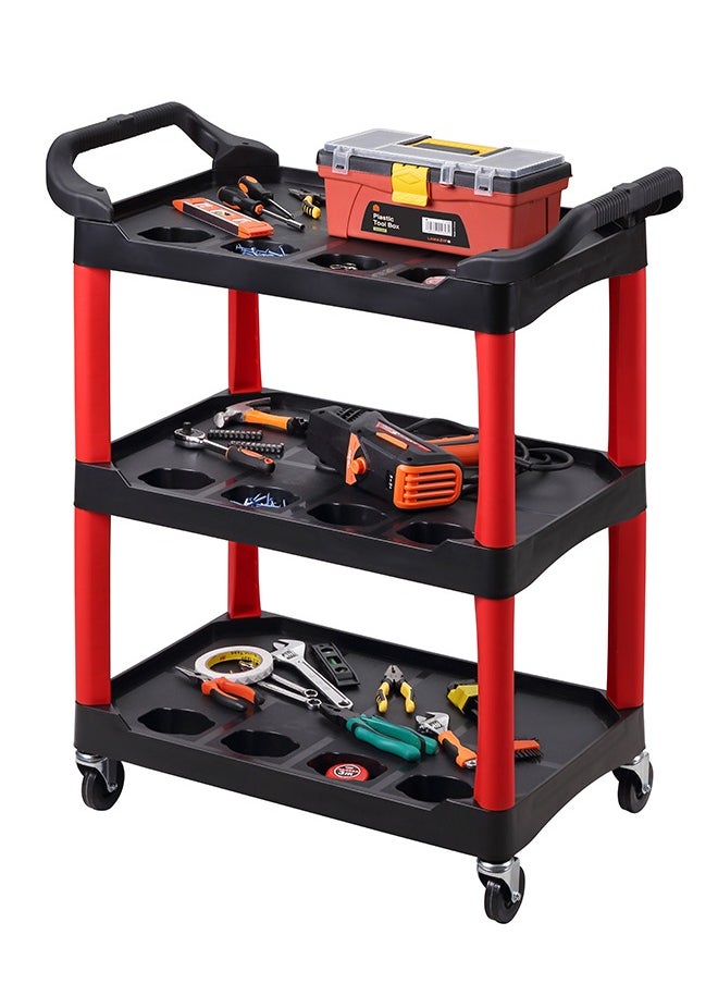LAWAZIM Tool Cart with Aluminum Pipes -3 Tier Red and Black- Mobile Tool Organizer with Swivel Caster Wheels, Sturdy Shelves, and Dividers -Ideal for Workshop, Garage, DIY Projects, and Industrial Use  - Image 1