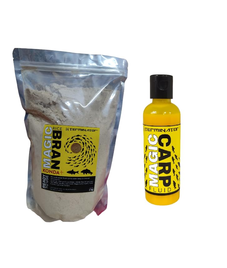 HTERMINATOR Magic BRAN Konda 1KG and Magic CARP Fluid 100ML Fish Bait Combo (Banana Combo)