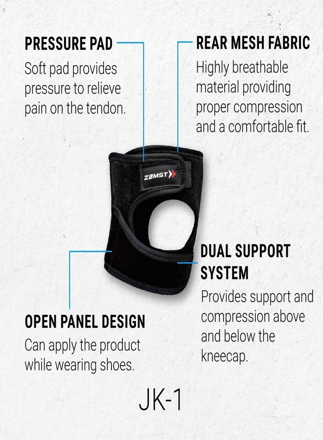 Zamst JK-1 Sports Knee Brace With Pressure Pad Relieving Pain On the Tendon For Osgood Schlatter Disease-for Volleyball, Basketball, Running, Tennis, Pickleball-Black (Small) - Image 3