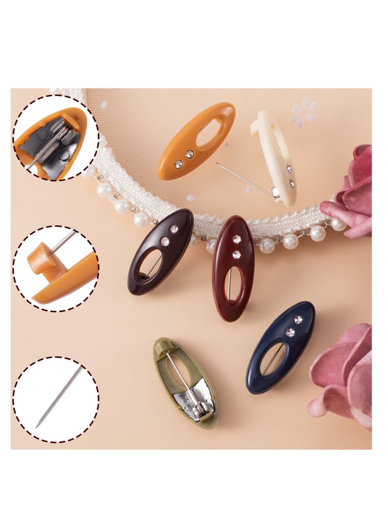 Excefore دبابيس حجاب عصرية، 18 قطعة من 6 ألوان متنوعة من دبابيس الأمان للوشاح، دبابيس بروش ودبابيس وشاح ومشابك قفل أمان، دبوس حفاضات قماش للأطفال لملابس وشاح المسلمات، مجوفة بألوان مختلطة مع أحجار الراين - Image 5