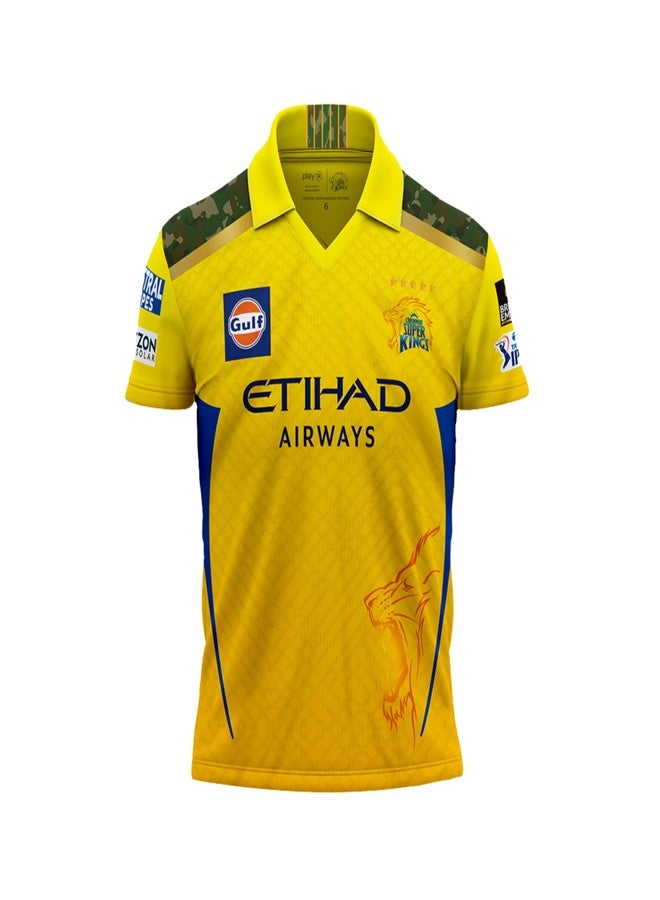 playR x Chennai Super Kings Authentic Match Jersey Kid's - IPL 2025 EditionDhoni 7 Yellow Half Sleeve, Sportswear T-Shirt for Training, Practice, Outdoor & Match Day Comfortable for All Season - Image 1