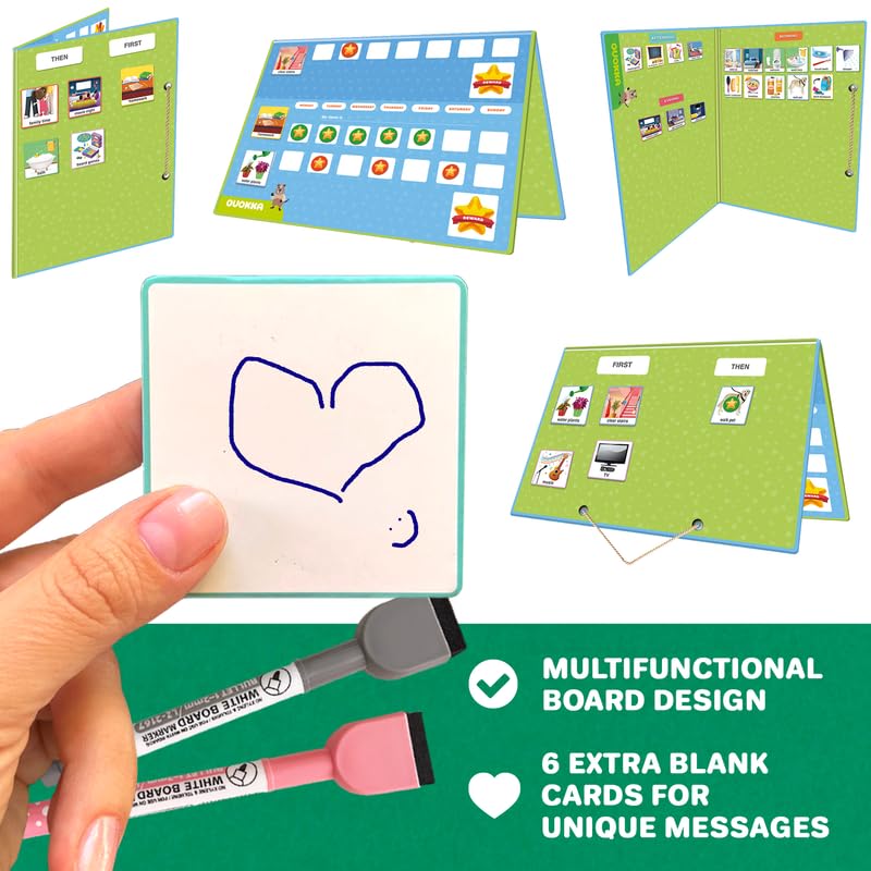 QUOKKA Visual Schedule for Kids With Autism - 145 Reward Chore Chart for Multiple Kids - Behavior Routine Toy for Autistic Children Age 5-7 ADHD Tools - Responsibility Board Autism Learning Material - Image 3