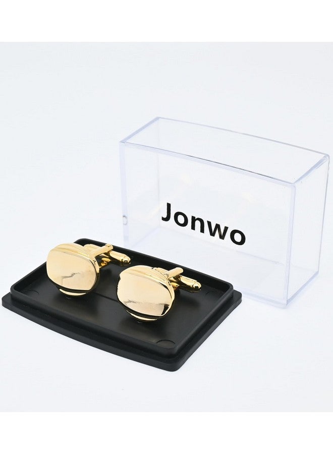 Jonwo أزرار أكمام بيضاوية مطلية بالذهب عيار 14 للرجال والسيدات في علبة هدايا مصقولة يدويًا مجموعة مجوهرات أزرار أكمام للرجال لحفلات الزفاف والذكرى والأحداث التجارية وبدلة التوكسيدو - Image 4