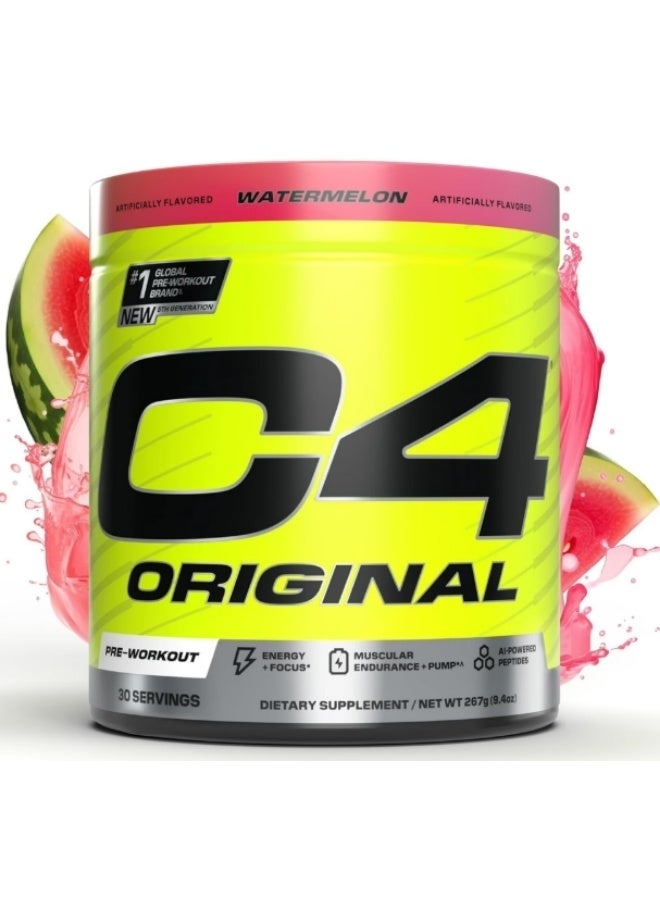 Cellucor C4 Original Pre-Workout Powder – Watermelon Flavor 200mg Caffeine, 2g CarnoSyn Beta-Alanine, Creatine Nitrate Sugar-Free Energy & Endurance Formula 282g 30 Servings - Image 1