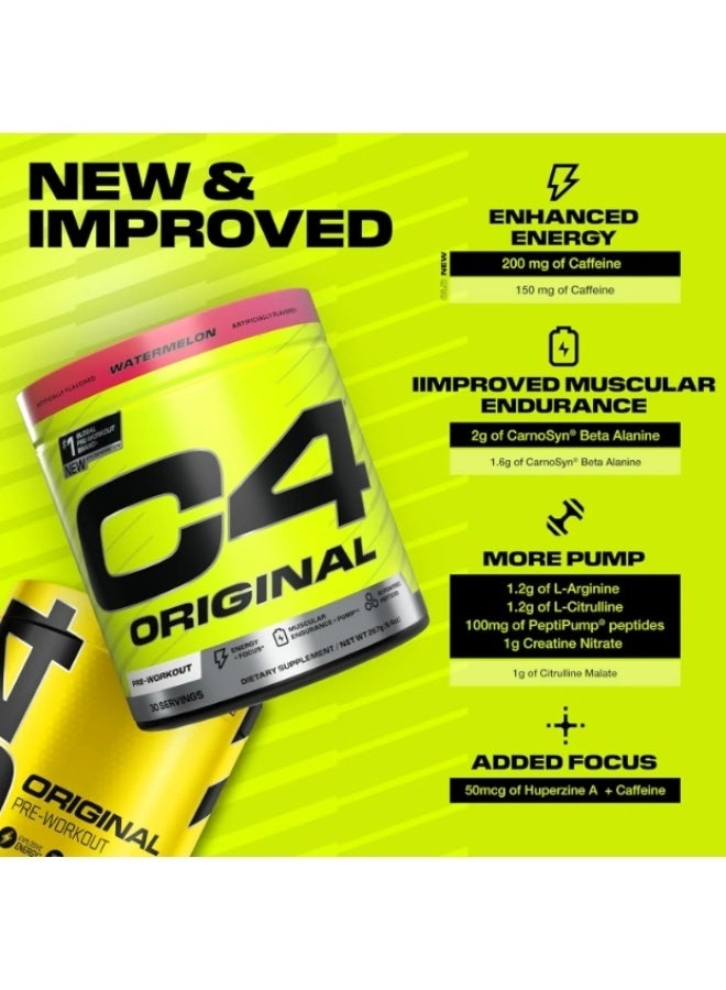 Cellucor C4 Original Pre-Workout Powder – Watermelon Flavor 200mg Caffeine, 2g CarnoSyn Beta-Alanine, Creatine Nitrate Sugar-Free Energy & Endurance Formula 282g 30 Servings - Image 4