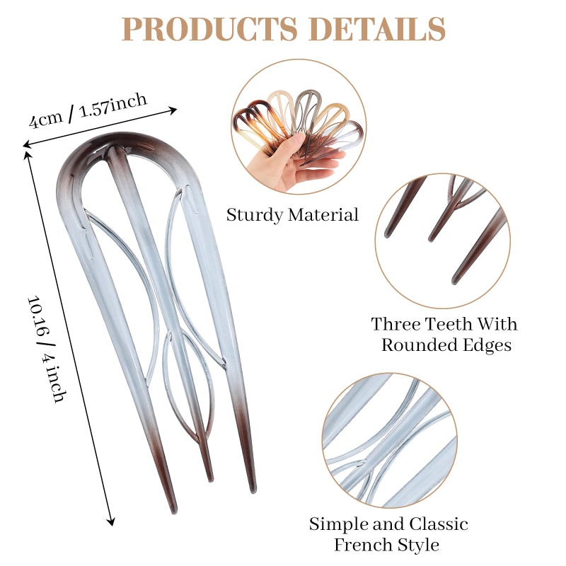 CHLINS 6 PCS French Hair Pins for Women - Large U-Shaped Hair Forks with Internal Teeth, Strong Hold for Thick & Thin Hair, Effortless French Twists, Updos, Buns & Chignons, Hairstyle Accessories - Image 2