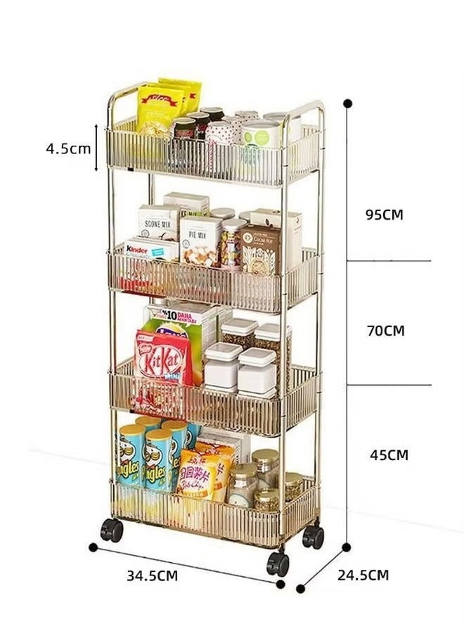 Generic - 4-Tier Household Storage Trolley Cart Shelf With 4-Layer Wheels, Transparent Acrylic Movable Shelving Organizer, Rolling Organizer Cart, Kitchen Bathroom Livingroom Utility Cart With Handle, Multifunctional Snacks Cart, Mobile Cosmetics Rack - Image 1