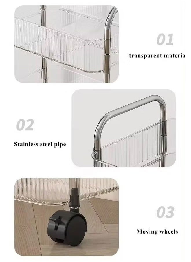 Generic - 4-Tier Household Storage Trolley Cart Shelf With 4-Layer Wheels, Transparent Acrylic Movable Shelving Organizer, Rolling Organizer Cart, Kitchen Bathroom Livingroom Utility Cart With Handle, Multifunctional Snacks Cart, Mobile Cosmetics Rack - Image 1