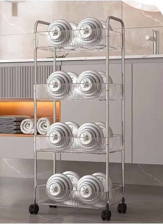 Generic - 4-Tier Household Storage Trolley Cart Shelf With 4-Layer Wheels, Transparent Acrylic Movable Shelving Organizer, Rolling Organizer Cart, Kitchen Bathroom Livingroom Utility Cart With Handle, Multifunctional Snacks Cart, Mobile Cosmetics Rack - Image 1