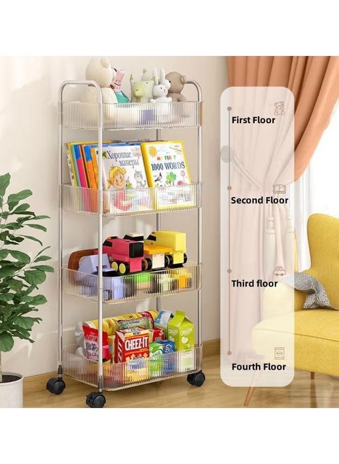 Generic - 4-Tier Household Storage Trolley Cart Shelf With 4-Layer Wheels, Transparent Acrylic Movable Shelving Organizer, Rolling Organizer Cart, Kitchen Bathroom Livingroom Utility Cart With Handle, Multifunctional Snacks Cart, Mobile Cosmetics Rack - Image 1