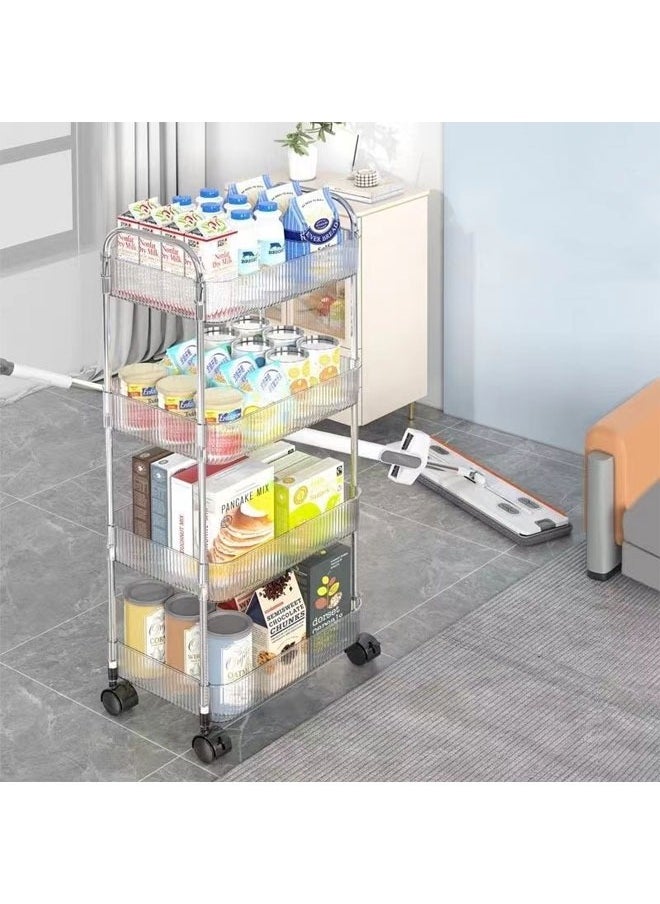 Generic - 4-Tier Household Storage Trolley Cart Shelf With 4-Layer Wheels, Transparent Acrylic Movable Shelving Organizer, Rolling Organizer Cart, Kitchen Bathroom Livingroom Utility Cart With Handle, Multifunctional Snacks Cart, Mobile Cosmetics Rack - Image 1