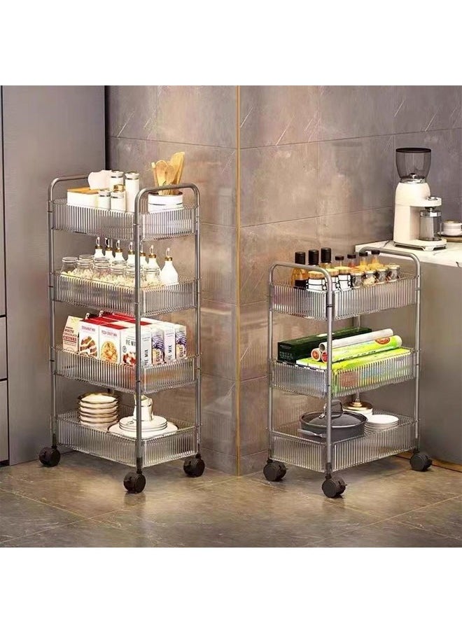 Generic - 4-Tier Household Storage Trolley Cart Shelf With 4-Layer Wheels, Transparent Acrylic Movable Shelving Organizer, Rolling Organizer Cart, Kitchen Bathroom Livingroom Utility Cart With Handle, Multifunctional Snacks Cart, Mobile Cosmetics Rack - Image 1