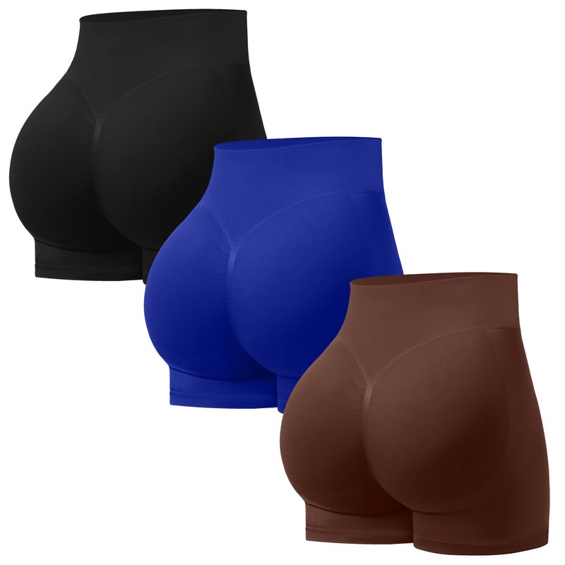 OVESPORT 3 Pack Seamless Women Workout Shorts Scrunch Butt Lifting Gym Booty Biker Shorts - Image 1