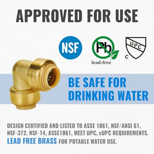 SUNGATOR 1/2 Inch 90 Degree Elbow, Push Pex Elbow 1/2 Inch, No Lead Brass Push-to-Connect 90 Degree Plumbing Fittings for Pex Pipe, Copper, CPVC, with 1 Disconnect Clip, Pack of 6 - Image 3