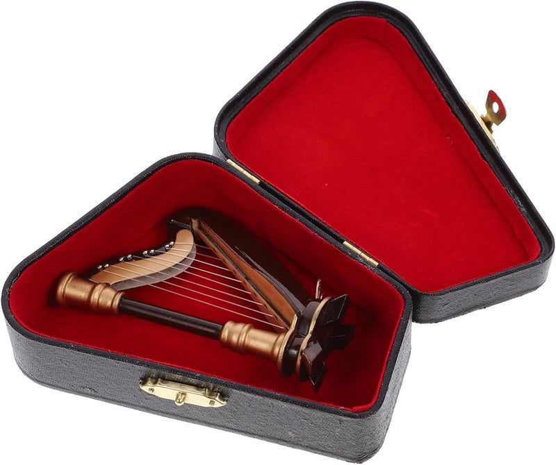 EXCEART Wooden Mini Harp Model Ornament, 9CM Hand-Made Wooden Harp for Home Office Musical Instrument Decoration with Case - Image 5