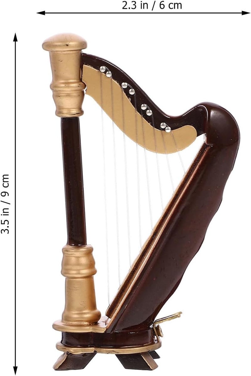 EXCEART Wooden Mini Harp Model Ornament, 9CM Hand-Made Wooden Harp for Home Office Musical Instrument Decoration with Case - Image 2