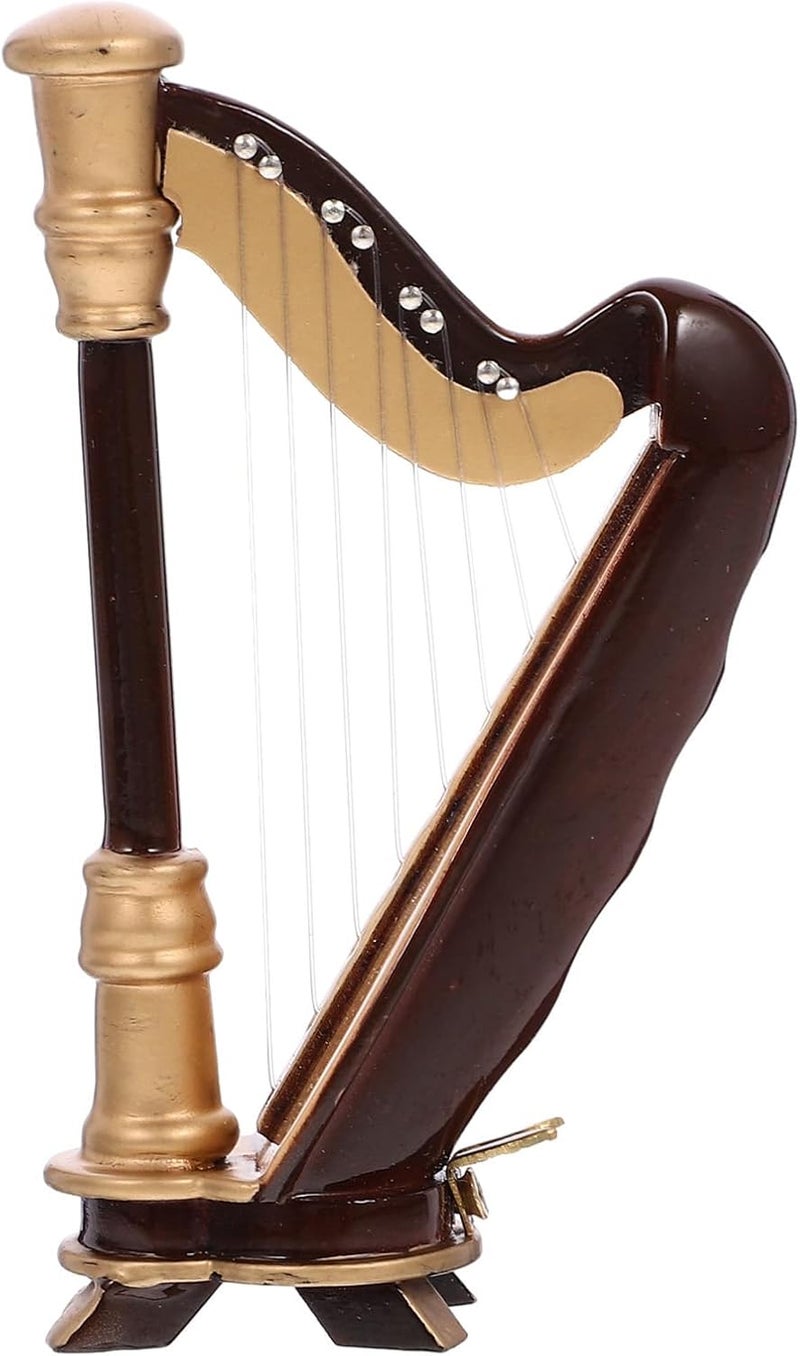 EXCEART Wooden Mini Harp Model Ornament, 9CM Hand-Made Wooden Harp for Home Office Musical Instrument Decoration with Case - Image 1