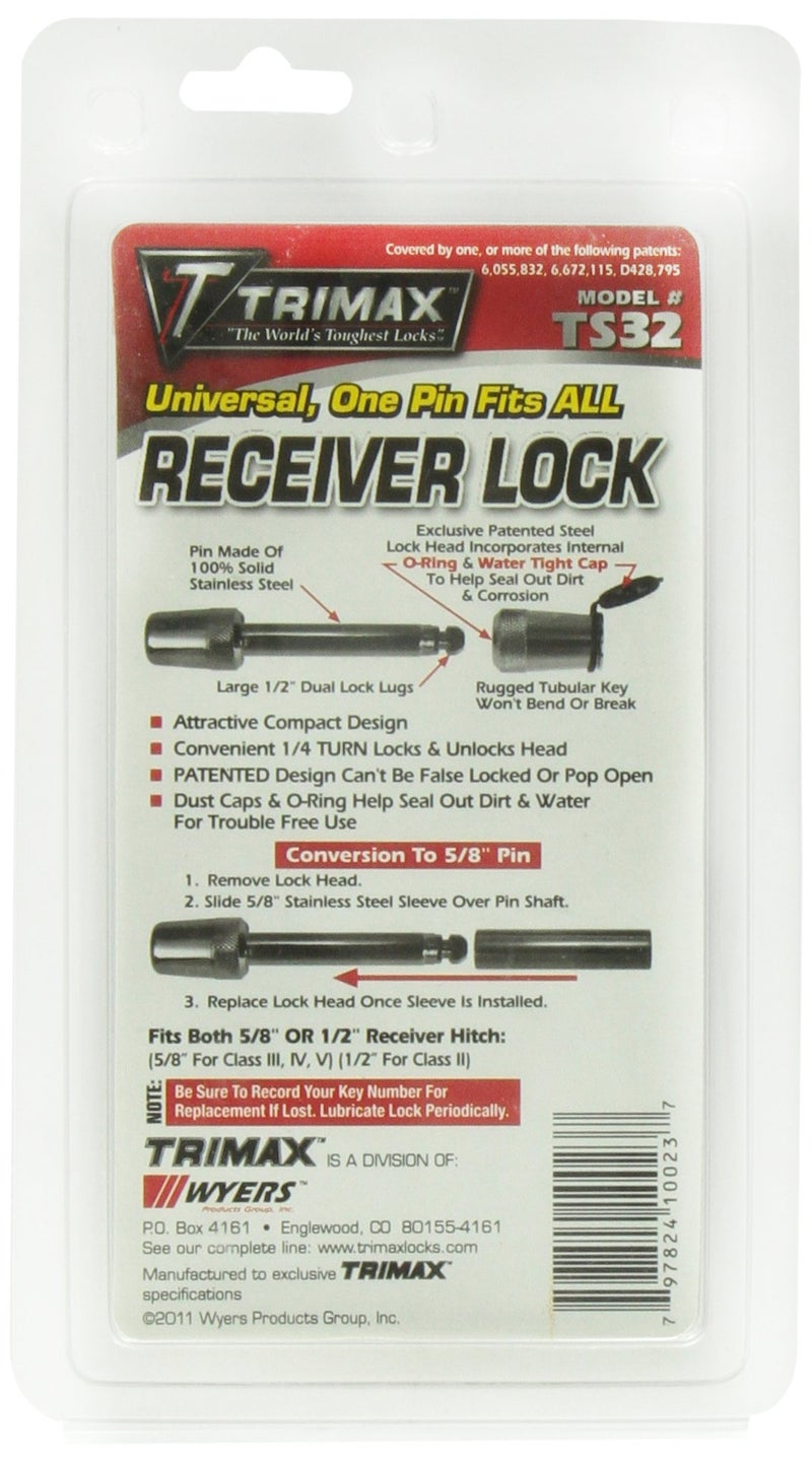 Trimax TS32 Universal Receiver Lock - Fits 1/2" and 5/8" with Stainless Steel Sleeve - Image 3