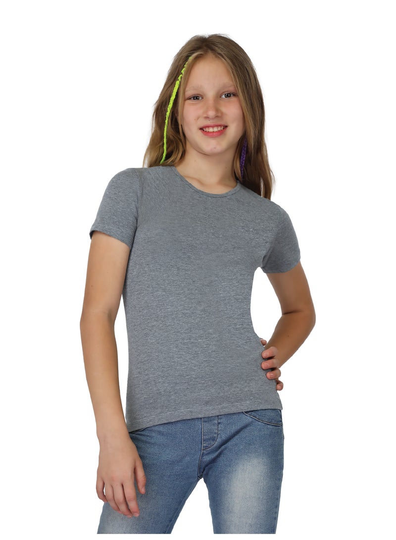 جولد كراون بدي للبنات مريح من القطن نصف كم - رمادى - Image 1