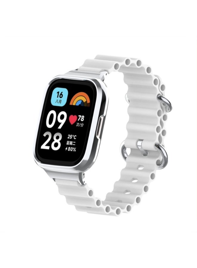 cean Strap Compatible with Xiaomi Redmi Watch 2 Lite/Poco Watch/Horloge 2, Adjustable Silicone Strap with Metal Buckle, Band With Frame Metal Women Men Replacement Strap (White) - Image 1