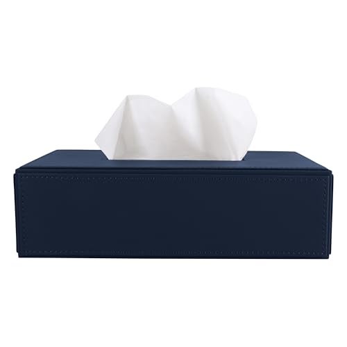 V-CUBE DESIGNS Premium Vegan Leather Tissue Box Holder | Paper Napkin Holder | Sturdy Tissue Case/Cover/Dispenser/Organizer for Home/Bathroom/Office/Table/Desk/Car | Navy Blue - Image 2
