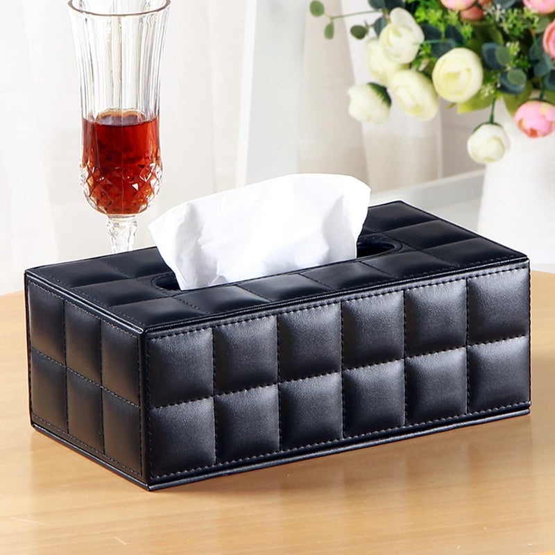 RHCSZ High-end Fashion PU Leather Tissue Box Holder Business Black, Rectangular Napkin Holder Drawer Paper Dispenser, Home Office Car Tissue Holder with Magnetic Bottom (Black Checkered) - Image 5