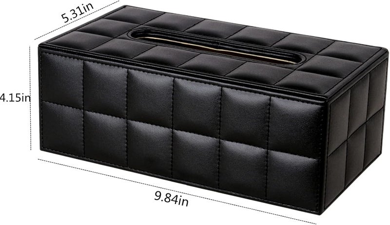 RHCSZ High-end Fashion PU Leather Tissue Box Holder Business Black, Rectangular Napkin Holder Drawer Paper Dispenser, Home Office Car Tissue Holder with Magnetic Bottom (Black Checkered) - Image 2