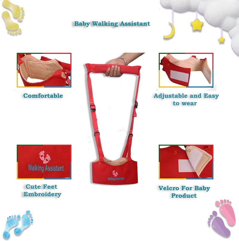 PSEUDO Baby Walker-Hand held Kids Walker Harness-Breathable Adjustable Detachable Protective Belt-Safe Standing & Walk Tool-Help Baby Keep Balance Walk for 07 to 24 Month Old (Red) - Image 3