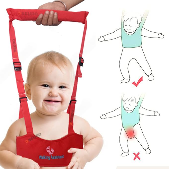 PSEUDO Baby Walker-Hand held Kids Walker Harness-Breathable Adjustable Detachable Protective Belt-Safe Standing & Walk Tool-Help Baby Keep Balance Walk for 07 to 24 Month Old (Red) - Image 4
