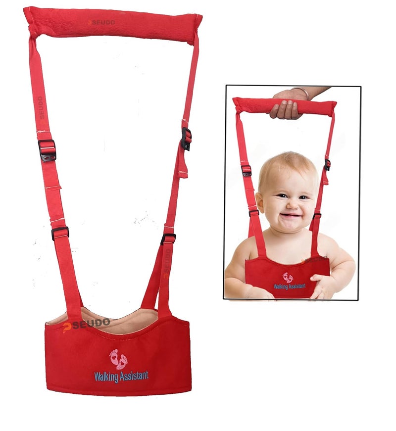 PSEUDO Baby Walker-Hand held Kids Walker Harness-Breathable Adjustable Detachable Protective Belt-Safe Standing & Walk Tool-Help Baby Keep Balance Walk for 07 to 24 Month Old (Red) - Image 1
