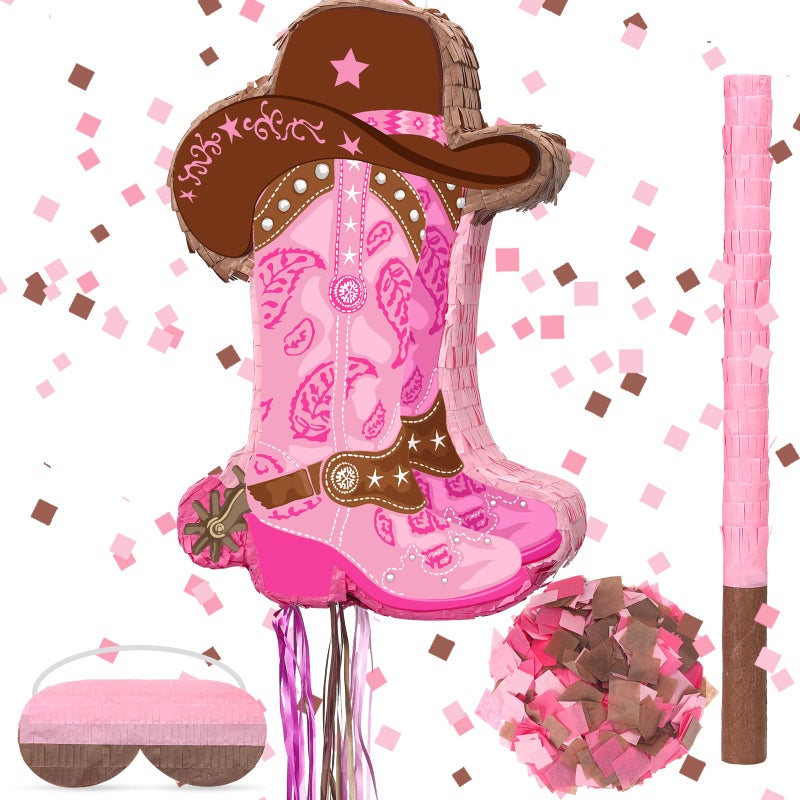 Seematn Cowgirls Pinata Birthday Party Decors Western Cowboy Party Favors with Blindfold Stick and Confetti for Photo Prop Candy Holder and Party Supplies - Image 3