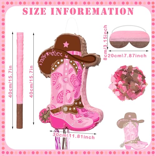 Seematn Cowgirls Pinata Birthday Party Decors Western Cowboy Party Favors with Blindfold Stick and Confetti for Photo Prop Candy Holder and Party Supplies - Image 5