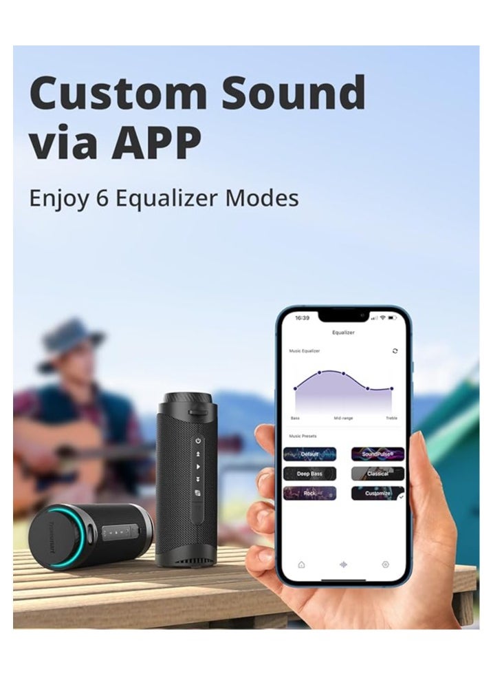 Tronsmart - Tronsmart T7 Portable Bluetooth Speaker with 360° Surround Sound, Custom EQ via APP, IPX7 Waterproof, Dual pairing, LED Light, Bluetooth 5.3, Rotary Volume Control, Micro SD/TF Card (Black) - Image 1