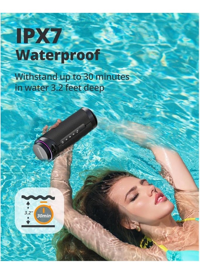 Tronsmart - Tronsmart T7 Portable Bluetooth Speaker with 360° Surround Sound, Custom EQ via APP, IPX7 Waterproof, Dual pairing, LED Light, Bluetooth 5.3, Rotary Volume Control, Micro SD/TF Card (Black) - Image 1