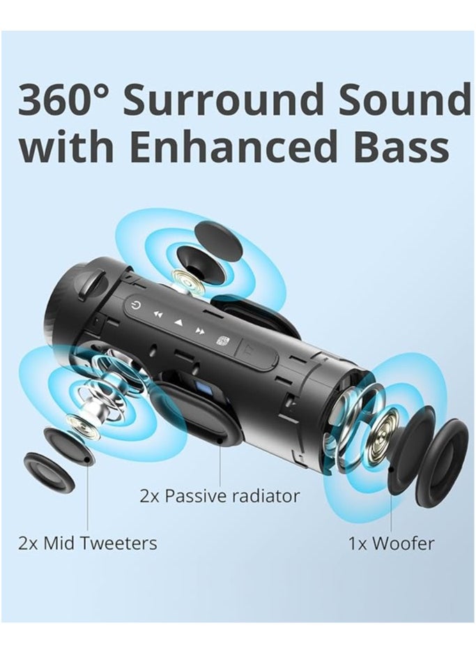 Tronsmart - Tronsmart T7 Portable Bluetooth Speaker with 360° Surround Sound, Custom EQ via APP, IPX7 Waterproof, Dual pairing, LED Light, Bluetooth 5.3, Rotary Volume Control, Micro SD/TF Card (Black) - Image 1