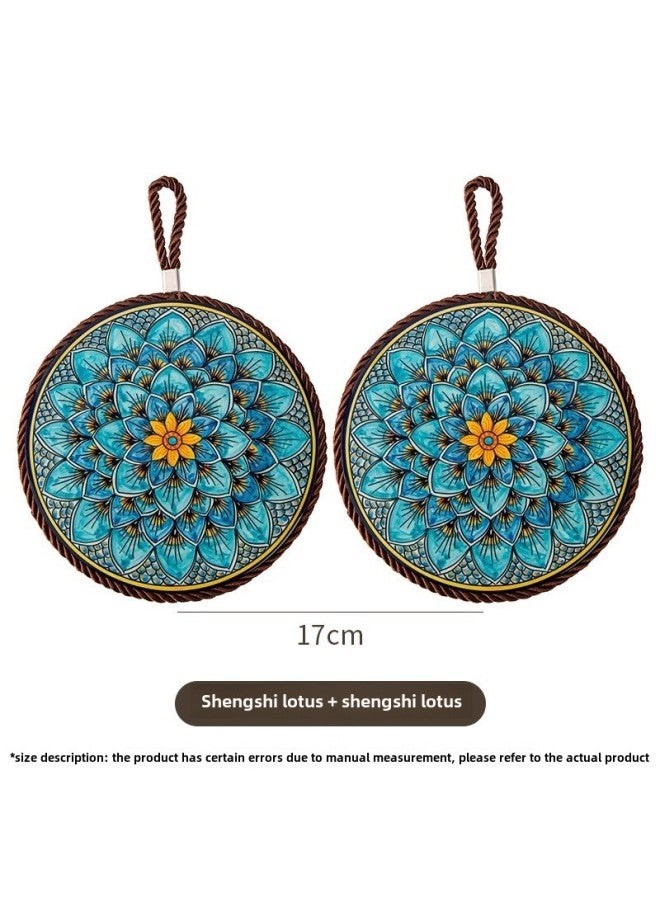 Retro Heat Insulation Pad High Temperature Resistant Casserole Anti-scalding Pad Enamel Pot Cushion Ceramic New Chinese Style Non-slip Dining Table Plate Cushion-color:Shengshi Lotus + Shengshi Lotus  - Image 1