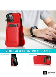 Generic For iPhone 12 Pro Max Solid Color PC + TPU Protective Case with Holder & Card Slots(Red)  - Image 4