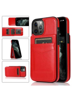 Generic For iPhone 12 Pro Max Solid Color PC + TPU Protective Case with Holder & Card Slots(Red)  - Image 1
