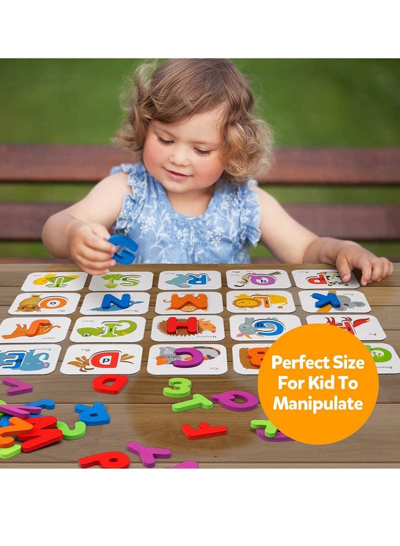 SYOSI Early Childhood Education Toys, Numbers and Alphabets Flash Cards Set - ABC Wooden Letters and Numbers Animal Card Board Matching Puzzle for Kids Age 3 4 5 Preschool and Up Years - Image 3