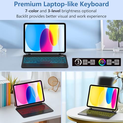 COO Keyboard Case for iPad 11th (A16, 2025) & 10th Gen 10.9" (2022)–Floating Cantilever Stand with Multi-Touch Trackpad–Backlit Magic Keyboards for iPad A16 Case with Keyboard 11th/10th Gen (Black) - Image 2