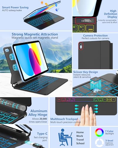 COO Keyboard Case for iPad 11th (A16, 2025) & 10th Gen 10.9" (2022)–Floating Cantilever Stand with Multi-Touch Trackpad–Backlit Magic Keyboards for iPad A16 Case with Keyboard 11th/10th Gen (Black) - Image 5