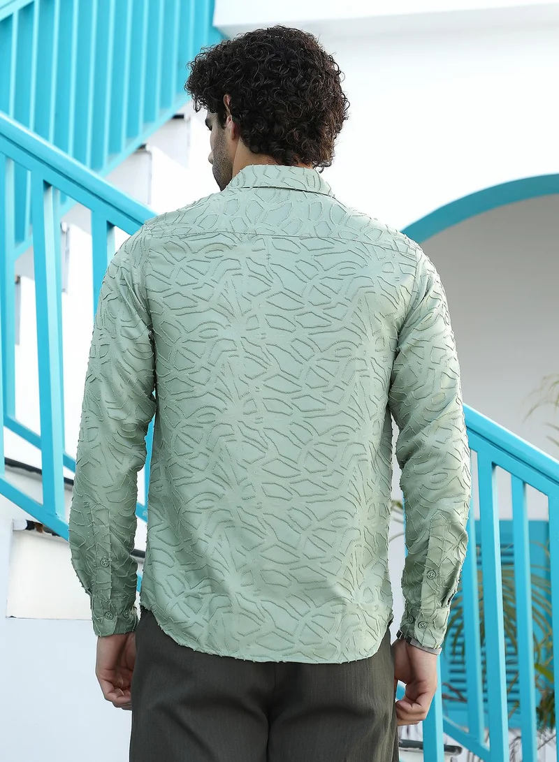 كامبوس سوترا Men's Mint Green Abstract-Edge Shirt