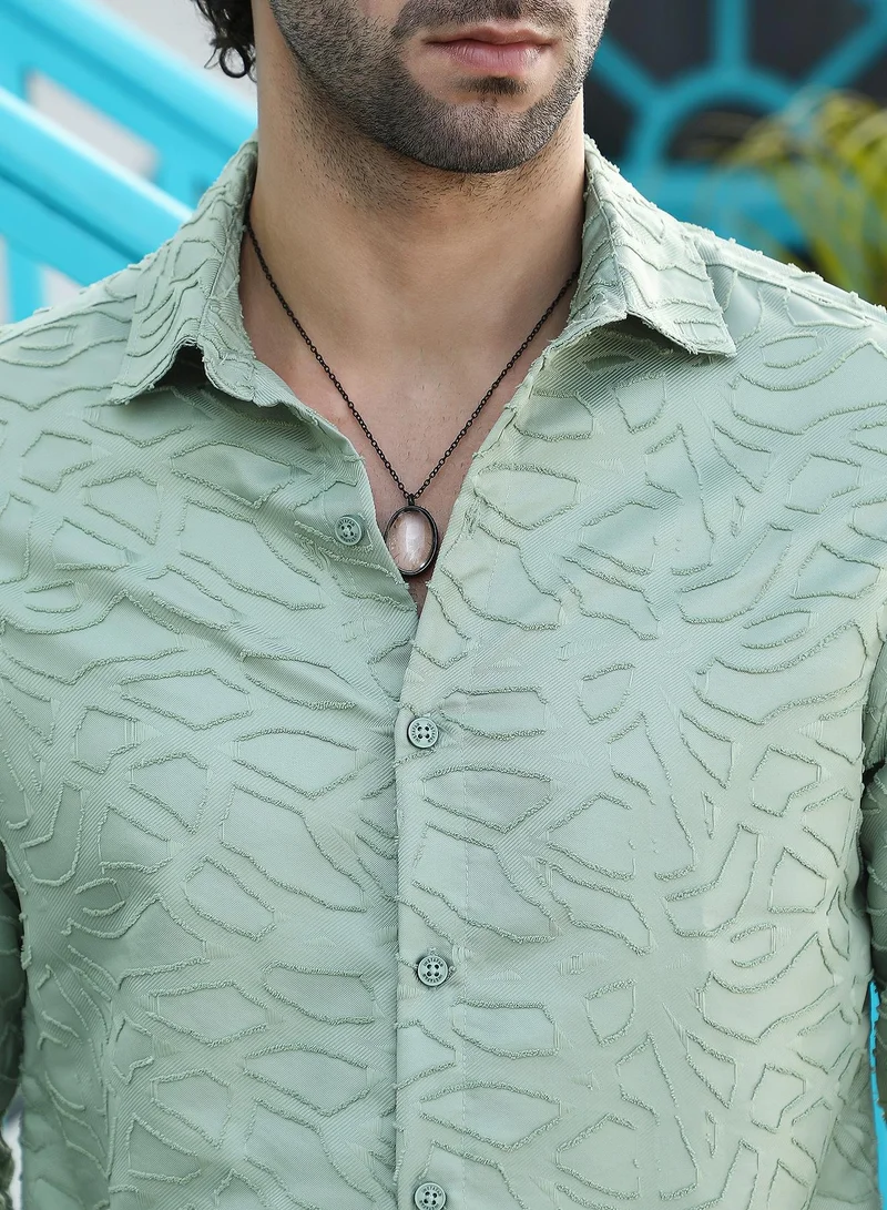 كامبوس سوترا Men's Mint Green Abstract-Edge Shirt