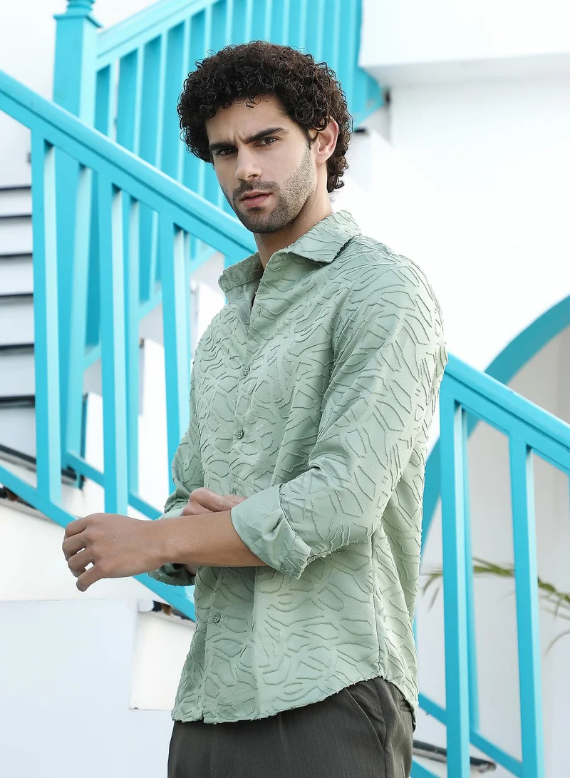 كامبوس سوترا Men's Mint Green Abstract-Edge Shirt