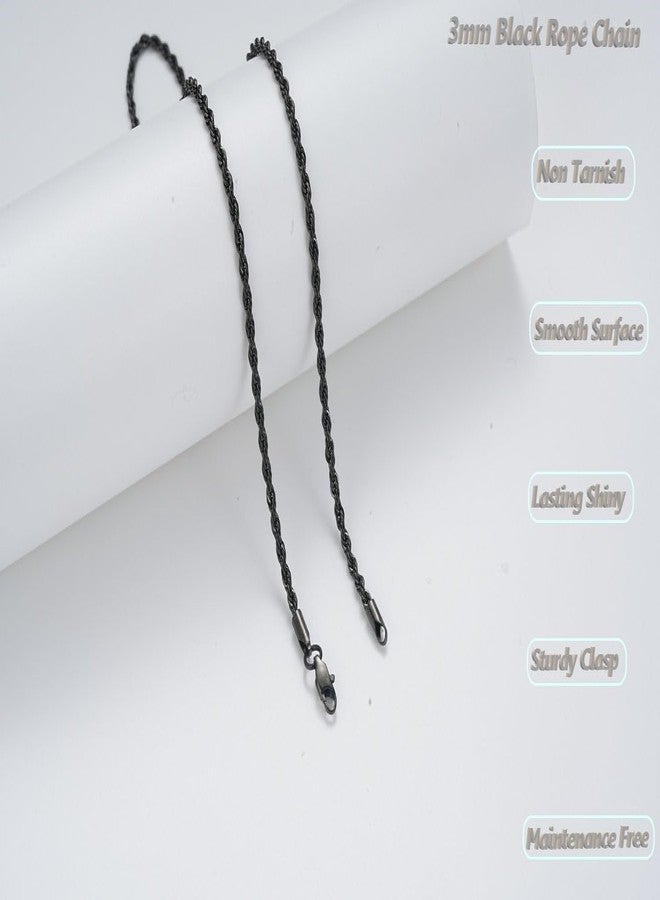 FOSIR Black Rope Chain for Men, 3mm Stainless Steel Chain Necklace for Men and Women, Twist Mens Chains Necklaces 20 Inch - Image 3
