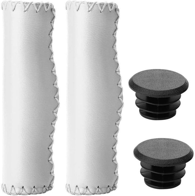 Dilwe Handlebar Grip PU Sponge Handle Bar End Grip with Double Lock for Most BikesWhite - Image 1