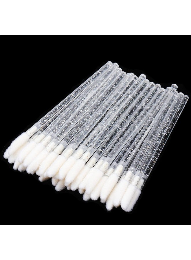 MyAoKuE-UP 300 Pcs Lip Brushes Disposable Lip Gloss Wands Lipstick Applicator Makeup Tool Crystal Handle (White) - Image 1