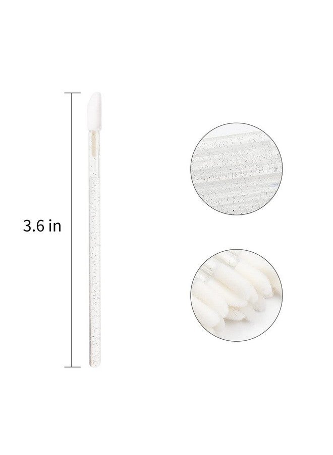 MyAoKuE-UP 300 Pcs Lip Brushes Disposable Lip Gloss Wands Lipstick Applicator Makeup Tool Crystal Handle (White) - Image 2