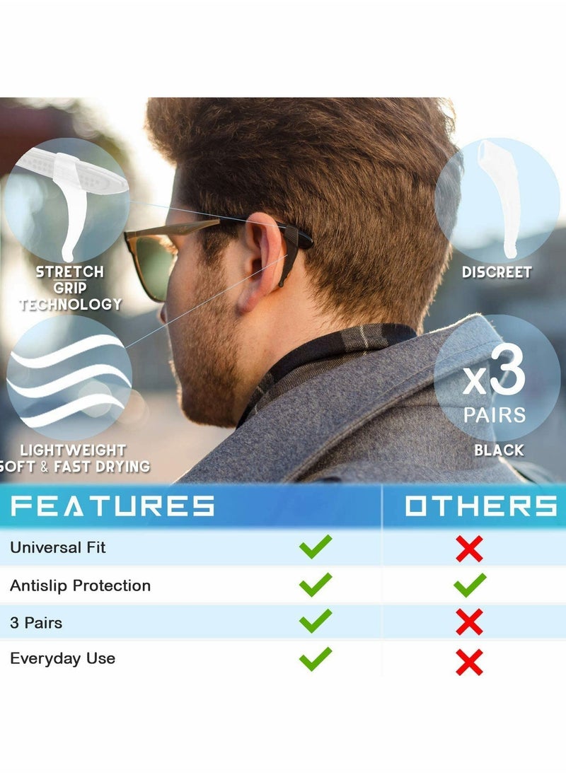 3 Pairs of Silicone Eyewear Ear Hooks and Nose Pads for Sunglasses and Glasses Comfortable and Secure Eyeglass Holders