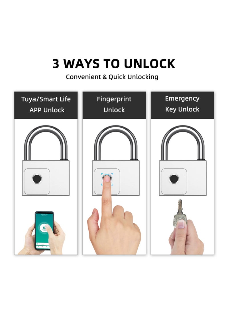 Biometric Fingerprint Padlock with App Control, Heavy-Duty Smart Lock for Warehouses, Outdoor Gates, Pool Sheds, and Gym Lockers - Includes Key and Remote Authorization (Silver) - Image 2